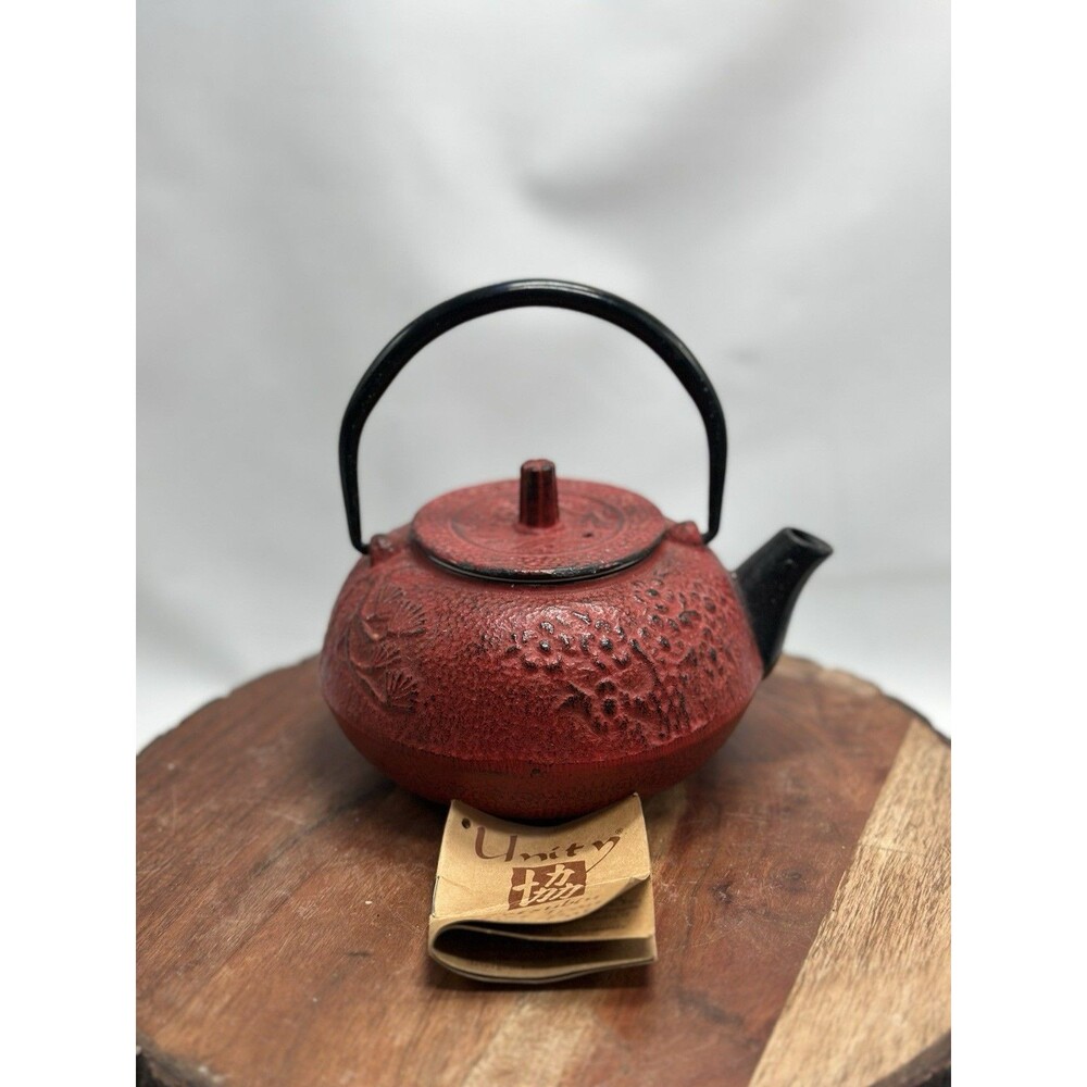 Japanese Tetsubin Cast Iron Lidded Teapot Tea Kettle Red Pot